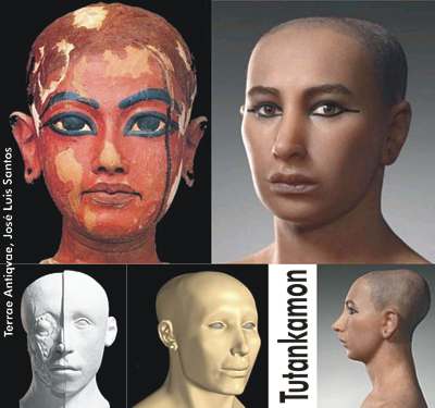 Reconstrucción facial del faraón Tutankamon (XVIII dinastía, 1372-1354 a.C.), mediante tomografías de su momia.